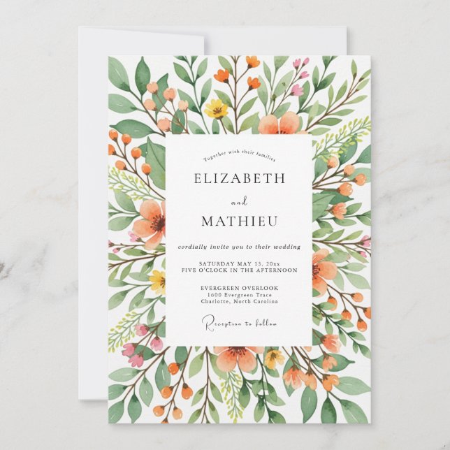 Convite Orange Dazzling Spring Wedding (Frente)