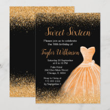 Orange Dress Faux Glitter Sweet 16 Aniversário