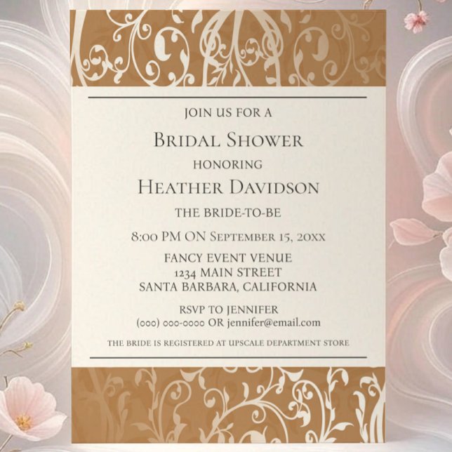 Convite Orange Elegant Flourish Chá de panela Invite (Orange Elegant Flourish Bridal Shower Invite)