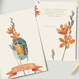 Convite Orange Floral Foto Funeral Simpatia Obrigado