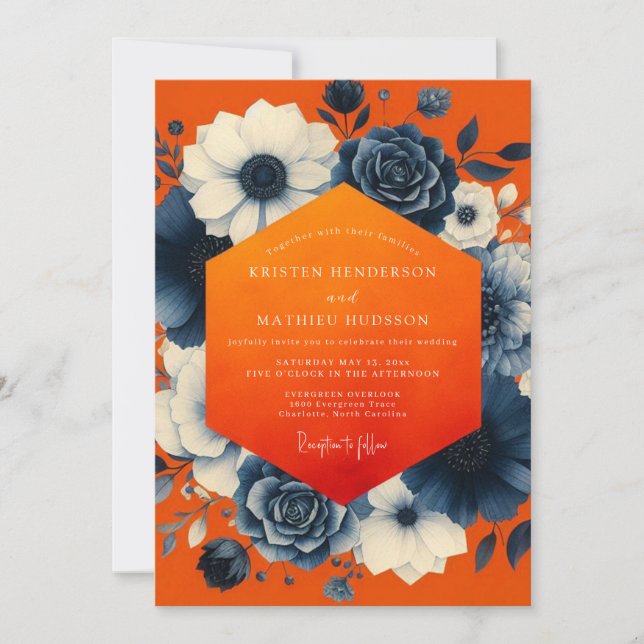 Convite Orange Floral Opulence Wedding (Frente)