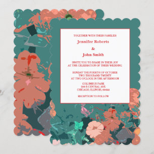 Convite Orange Floral Peach Green Flowers Casamento de Art
