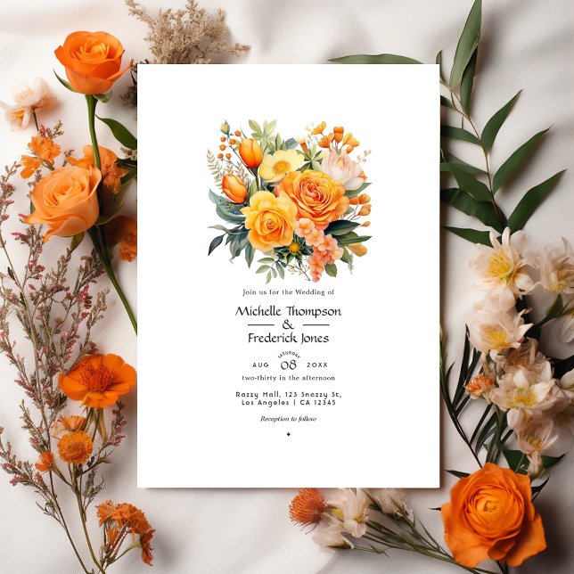 Convite Orange Floral Wedding (Criador carregado)
