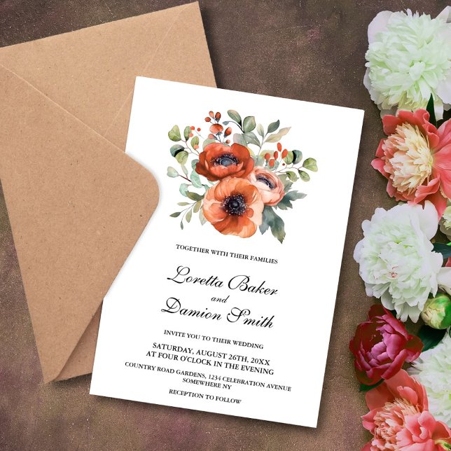 Convite Orange Floral Wedding (Criador carregado)