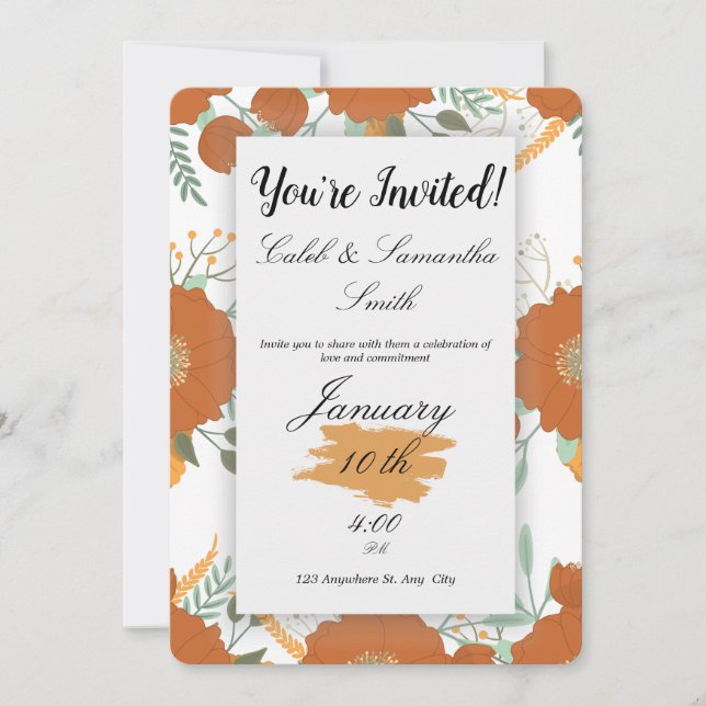 Convite Orange Flower Wedding Invitation (Frente)