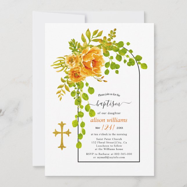 Convite Orange flowers and arch floral baptism (Frente)