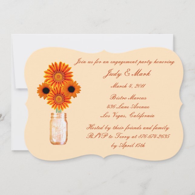 Convite Orange Flowers Mason Jar Festa de noivado Invite (Frente)