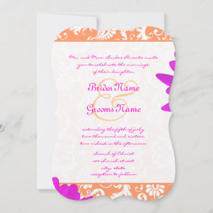 Convite Orange & Fuchsia Gerber Daisy Weding Invitation