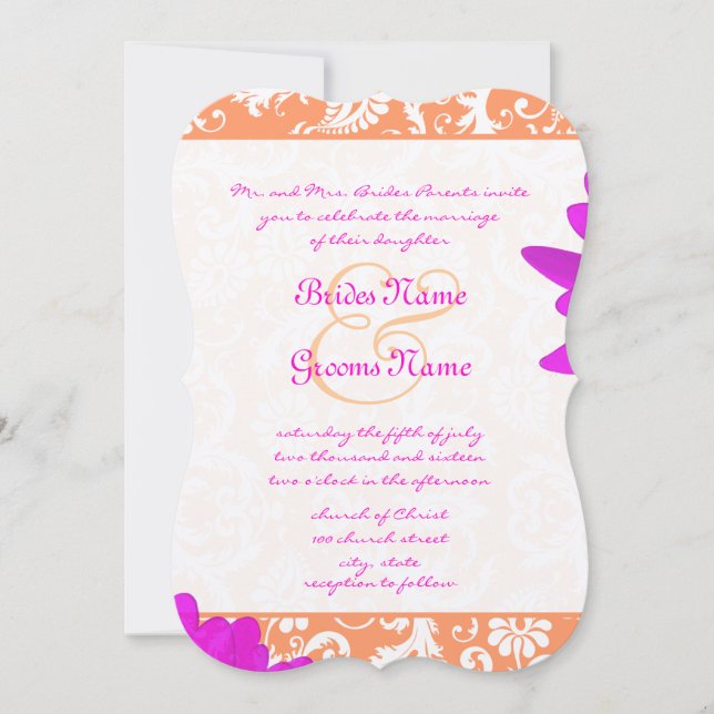 Convite Orange & Fuchsia Gerber Daisy Weding Invitation (Frente)