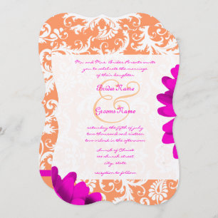 Convite Orange & Fuchsia Pink Gerber Daisy Wedding