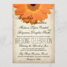 Convite Orange Gerber Daisy Rustic Country Wedes Invites