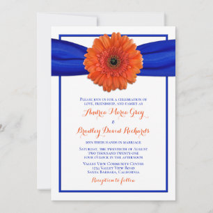 Convite Orange Gerbera Daisy Blue Weding Invitation