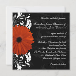 Convite Orange Gerbera Daisy com rolagem branca e negra