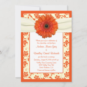 Convite Orange Gerbera Ivory Floral Invitation