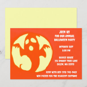 Convite Orange Ghost Spooky Halloween Festa Fantástica