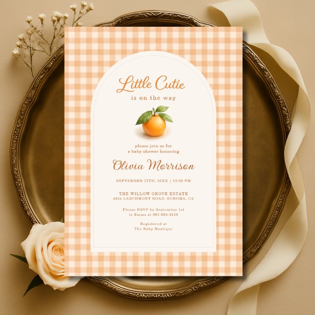 Convite Orange Gingham Little Cutie Baby Shower (Criador carregado)