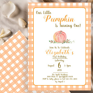 Convite Orange Gingham Our Pumpkin Primeiro Aniversário
