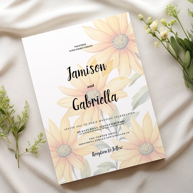 Convite Orange green sunflower summer floral Wedding  (Orange green sunflower summer floral Wedding )