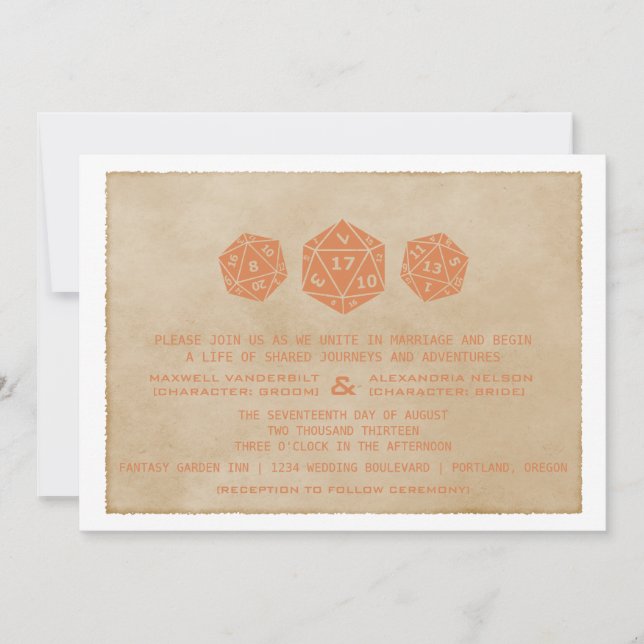 Convite Orange Grunge D20 Dice Gamer Invitation CUSTOMDATE (Frente)