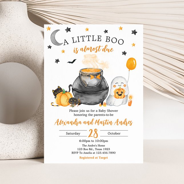 Convite Orange Halloween A Little Boo Chá de fraldas (Little Boo Orange Baby Shower Invitation)