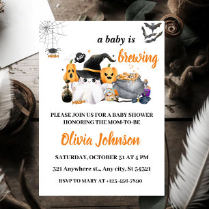 Convite Orange Halloween Baby está criando Chá de fraldas