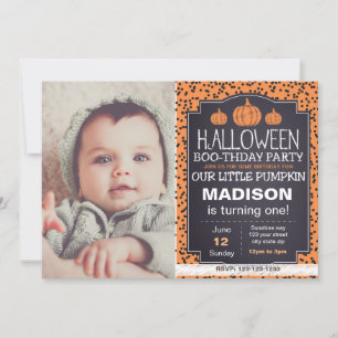 Convite Orange Halloween Pumpkin Invite com Foto