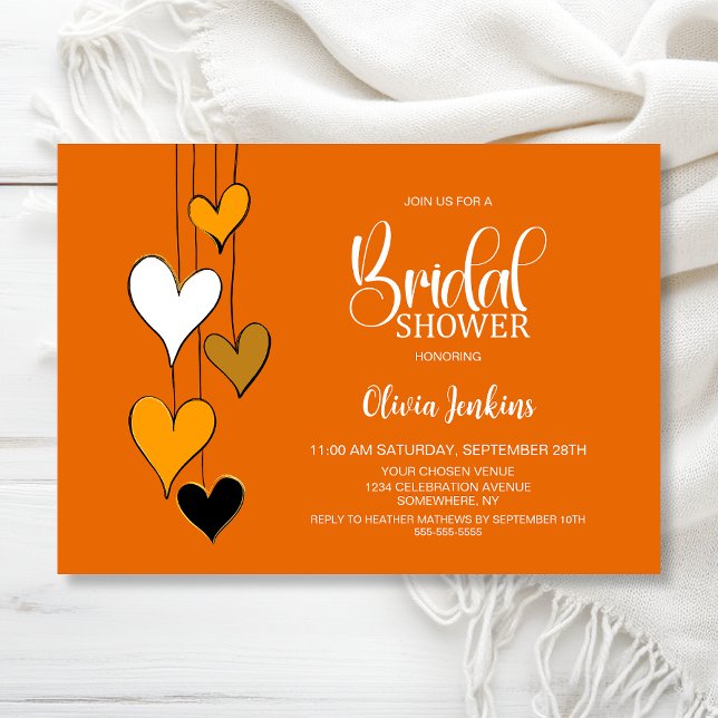 Convite Orange Heart Theme Bridal Shower (Criador carregado)