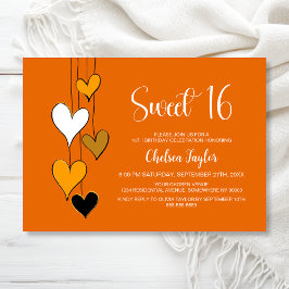 Convite Orange Heart Theme Sweet 16 Birthday