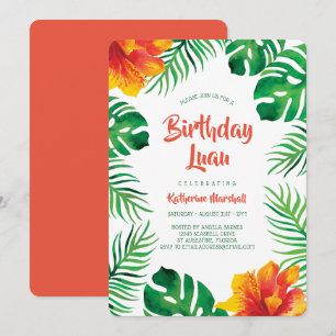 Convite Orange Hibiscus - Folhas Tropicais Aniversário Lu