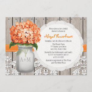 Convite Orange Hydrangea Mason Jar Chá de panela