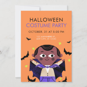 Convite Orange Illustrated Halloween Festa de Figurino