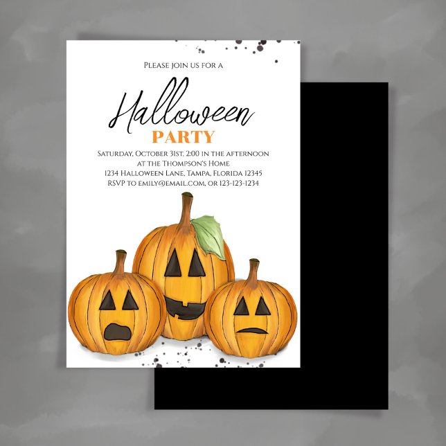 Convite Orange Jack O'lanterns Pumpkin Festa de Halloween (Halloween pumpkins Jack O'Lantern party invitations)