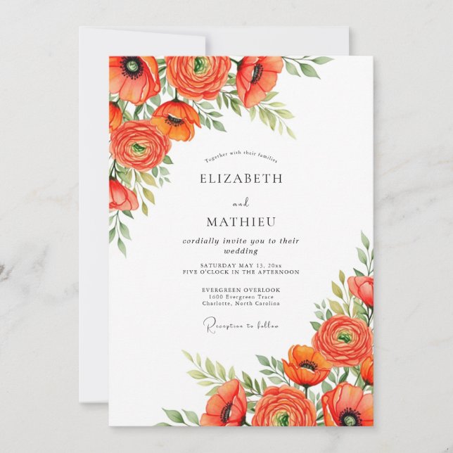 Convite Orange Joyous Meadow Wedding (Frente)