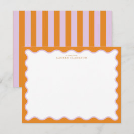 Convite Orange & Lilac Wavy Frame Note Card with Striped E