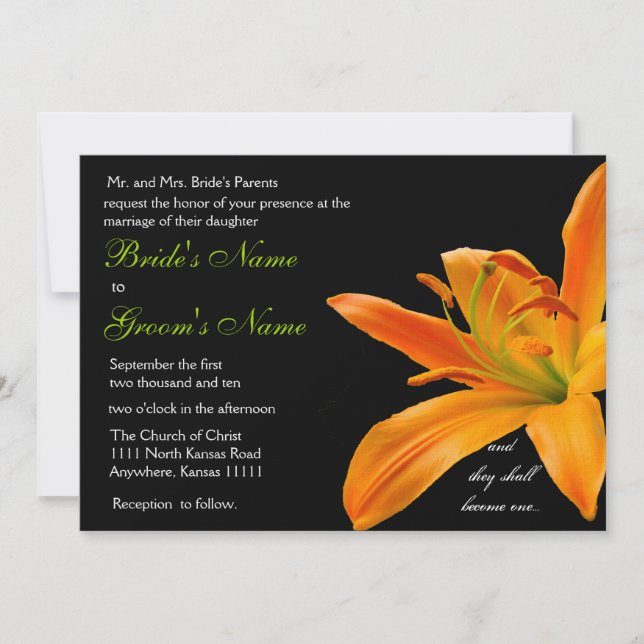 Convite Orange Lily Wedding (Frente)
