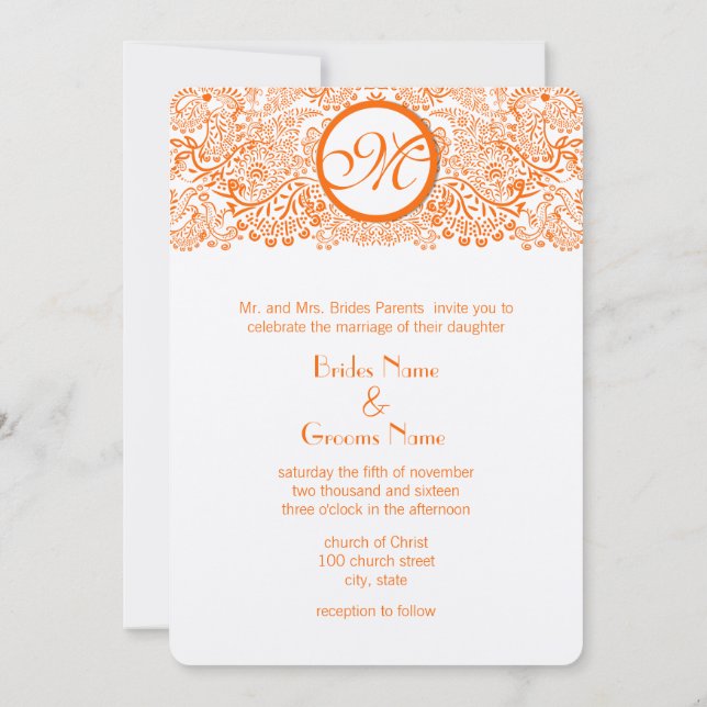 Convite Orange Love Birds Invitation Thin Banda (Verso)