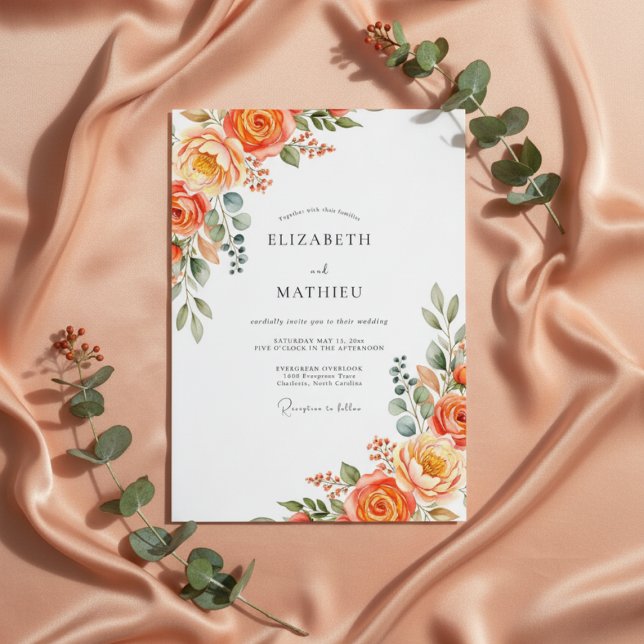 Convite Orange Lush Bloom Wedding (Criador carregado)