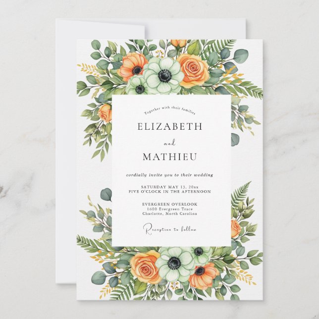 Convite Orange Lush Botanical Wedding (Frente)