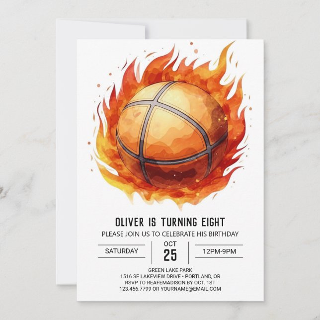 Convite Orange Modern Watercolor Basball Aniversário (Frente)