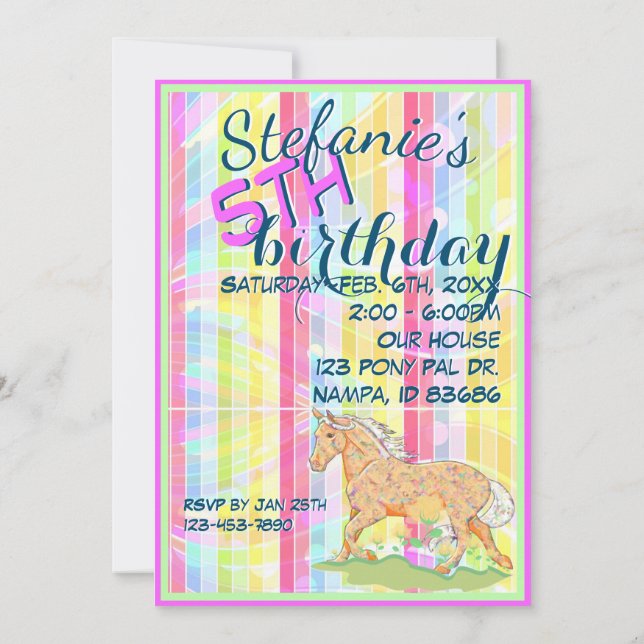 Convite Orange Palomino Birthday III (faixa de vento paste (Verso)