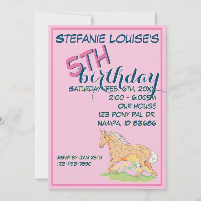 Convite Orange Palomino Birthday III (rosa) (Verso)