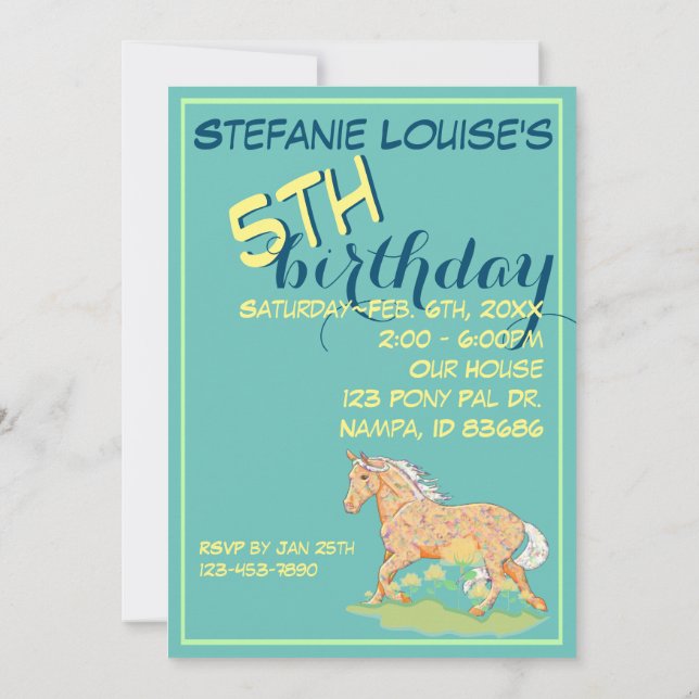 Convite Orange Palomino Birthday III (teal) (Verso)