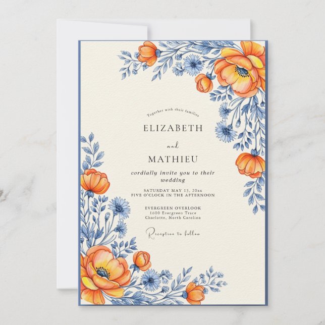 Convite Orange Picturesque Wildflower Wedding (Frente)