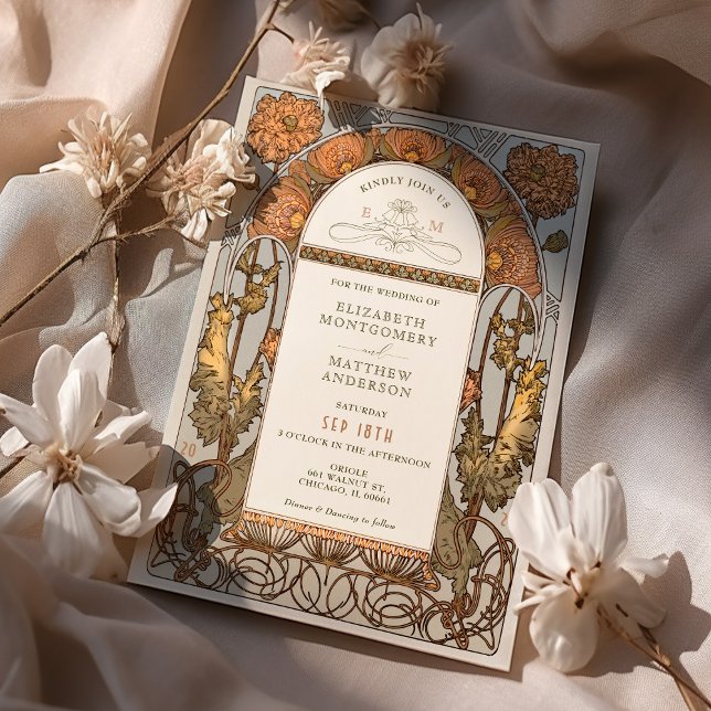 Convite Orange Poppy Casation Art Nouveau Mucha (Criador carregado)