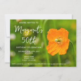 Convite Orange Poppy Flower On Green Photo 50th Birthday