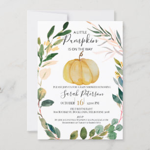 Convite Orange Pumpkin Wreath Gender Neurtral Chá de frald