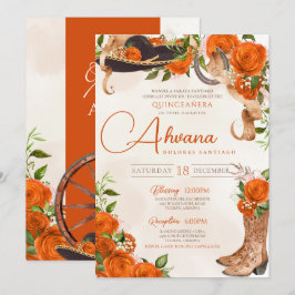 Convite Orange Quinceanera Vintage Charro Western Rosa