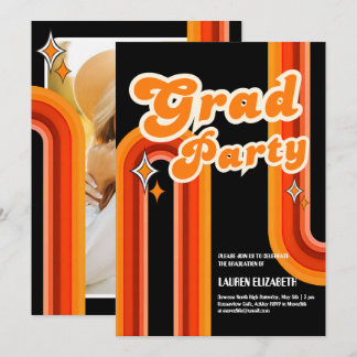 Convite  Orange &Red Rainbow Typography Summer Sun Grad