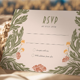 Convite Orange Red RSVP Card Vintage Art Nouveau