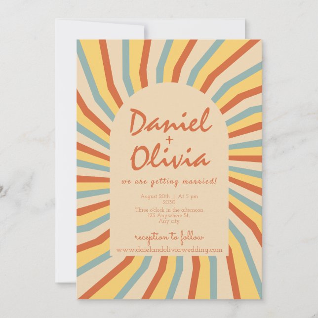 Convite Orange Retro Line com Casamento QR (Frente)